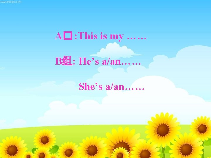 A� : This is my …… B组: He’s a/an…… She’s a/an…… 