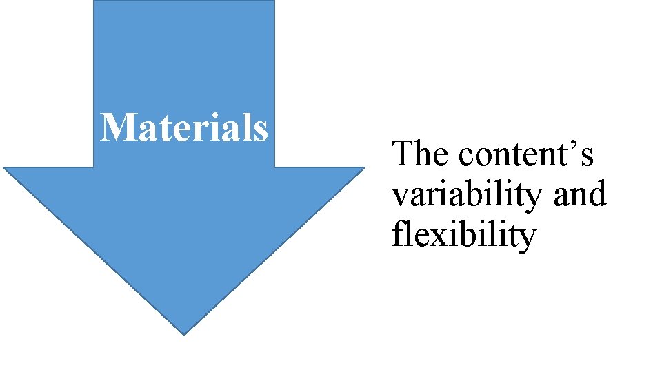 Materials The content’s variability and flexibility Materials The content’s variability and flexibility