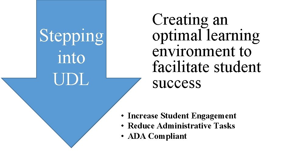 Stepping into UDL Creating an optimal learning environment to facilitate student success • Increase