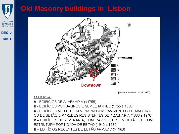 Old Masonry buildings in Lisbon DECivil ICIST Downtown [in Mendes-Victor et al, 1993] LEGENDA: