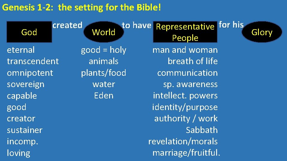 Genesis 1 -2: the setting for the Bible! God to have Representative for his