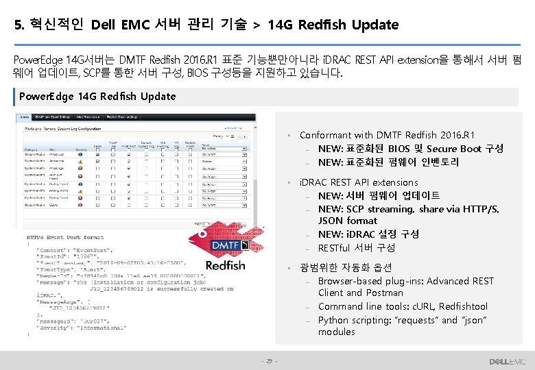 5. 혁신적인 Dell EMC 서버 관리 기술 > 14 G Redfish Update Power. Edge