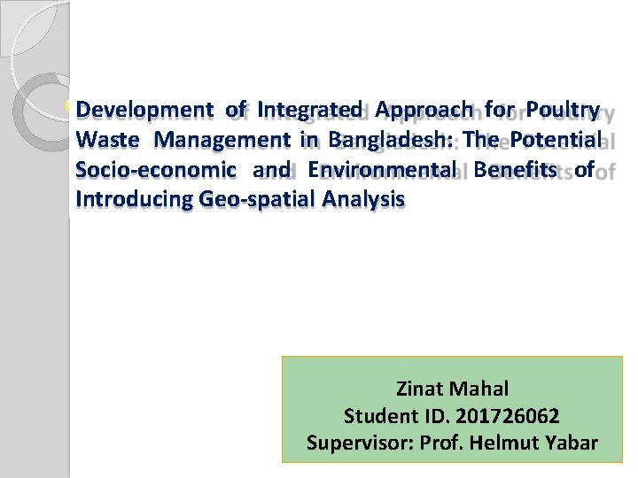 Development of Integrated Approach for Poultry Waste Management in Bangladesh: The Potential Socio-economic and