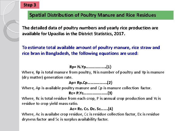 Step 3 Spatial Distribution of Poultry Manure and Rice Residues The detailed data of