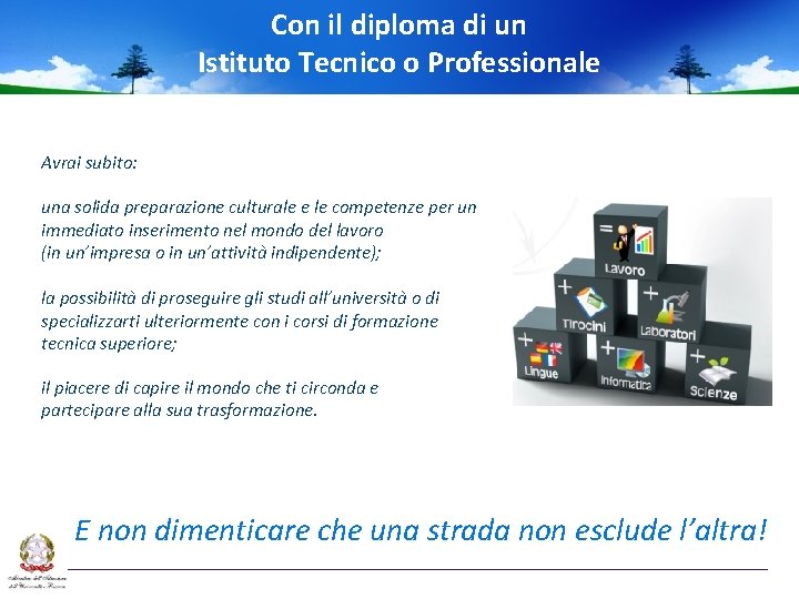 Con il diploma di un Istituto Tecnico o Professionale Avrai subito: una solida preparazione