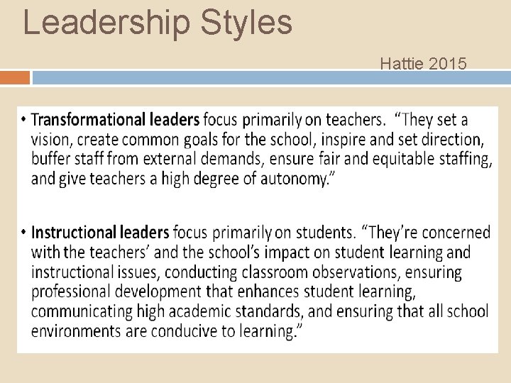 Leadership Styles Hattie 2015 