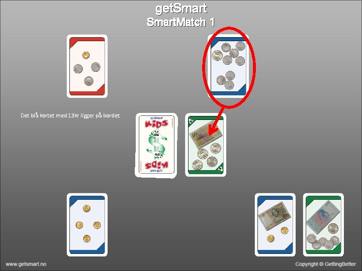 get. Smart. Match 1 Det blå kortet med 13 kr ligger på bordet. 