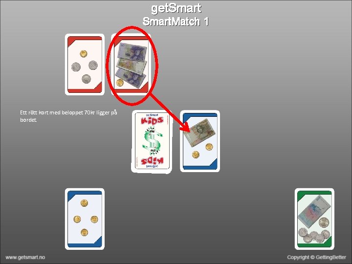 get. Smart. Match 1 Ett rött kort med beloppet 70 kr ligger på bordet.