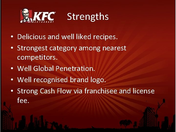 Strengths • Delicious and well liked recipes. • Strongest category among nearest competitors. •