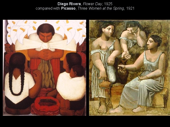 Diego Rivera, Flower Day, 1925 compared with Picasso, Three Women at the Spring, 1921
