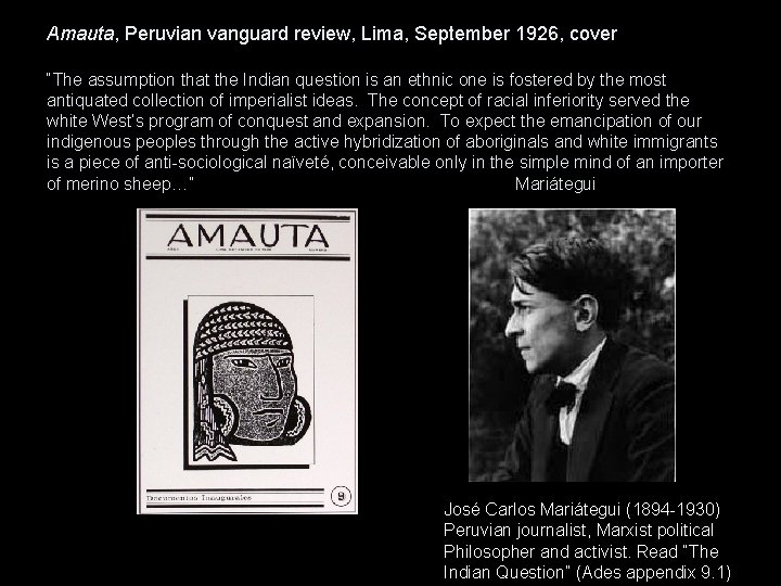 Amauta, Peruvian vanguard review, Lima, September 1926, cover “The assumption that the Indian question