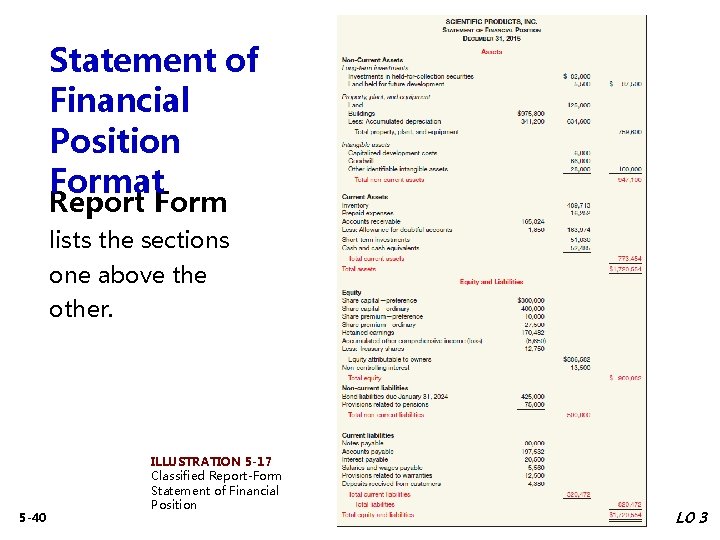 Statement of Financial Position Format Report Form lists the sections one above the other.