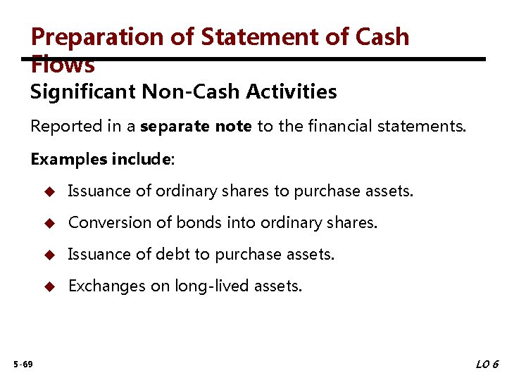 Preparation of Statement of Cash Flows Significant Non-Cash Activities Reported in a separate note