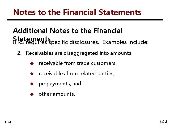 Notes to the Financial Statements Additional Notes to the Financial Statements IFRS requires specific