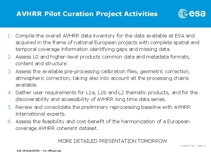 AVHRR Pilot Curation Project Activities 1. Compile the overall AVHRR data inventory for the