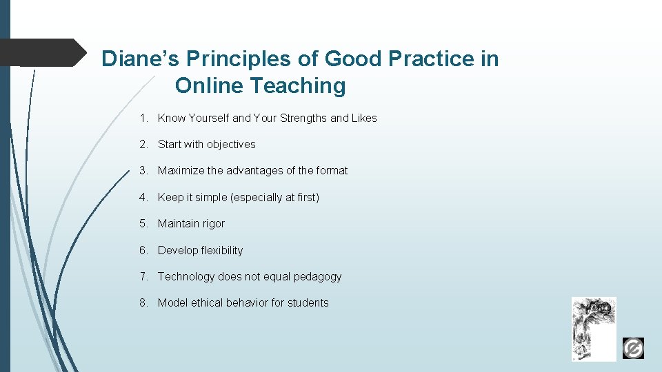 Diane’s Principles of Good Practice in Online Teaching 1. Know Yourself and Your Strengths