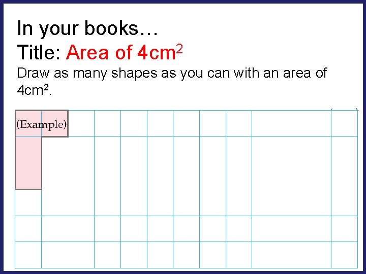 In your books… Title: Area of 4 cm 2 Draw as many shapes as
