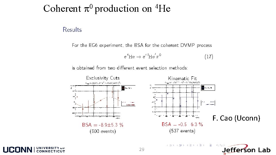 Coherent 0 production on 4 He F. Cao (Uconn) 29 Coherent 0 production on 4 He F. Cao (Uconn) 29