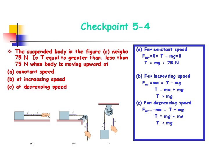 Checkpoint 5 -4 v The suspended body in the figure (c) weighs 75 N.