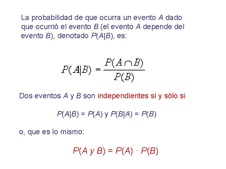 La probabilidad de que ocurra un evento A dado que ocurrió el evento B
