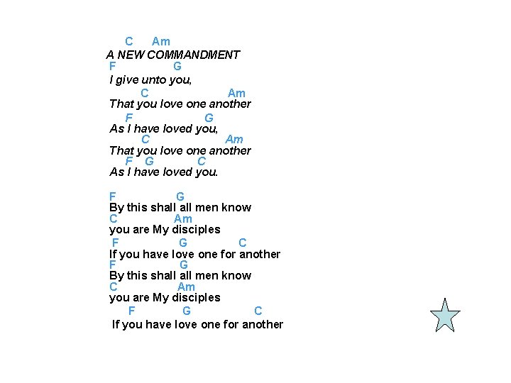 C Am A NEW COMMANDMENT F G I give unto you, C Am That C Am A NEW COMMANDMENT F G I give unto you, C Am That