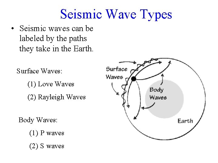 Seismic Wave Types • Seismic waves can be labeled by the paths they take