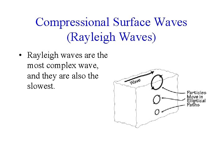 Compressional Surface Waves (Rayleigh Waves) • Rayleigh waves are the most complex wave, and