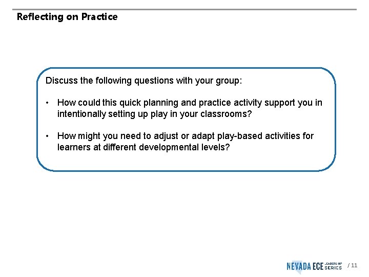 Reflecting on Practice Discuss the following questions with your group: • How could this