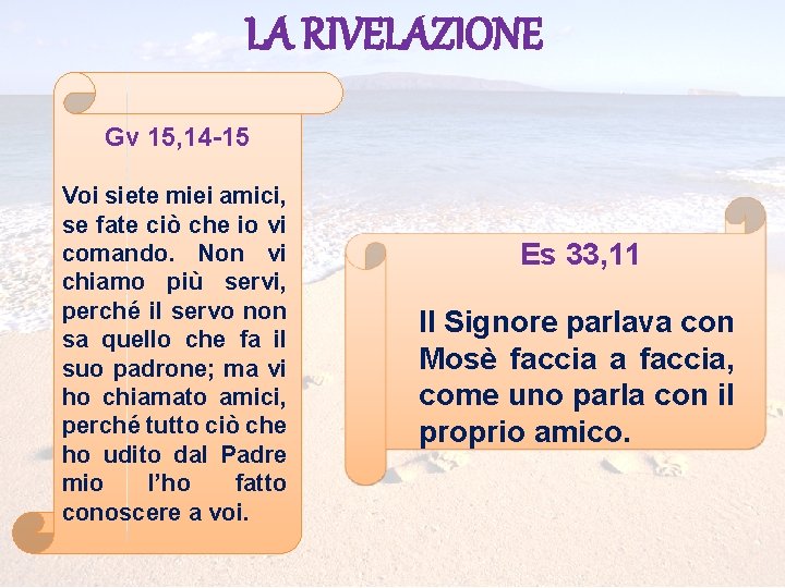 LA RIVELAZIONE Gv 15, 14 -15 Voi siete miei amici, se fate ciò che