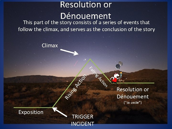 Resolution or Dénouement This part of the story consists of a series of events