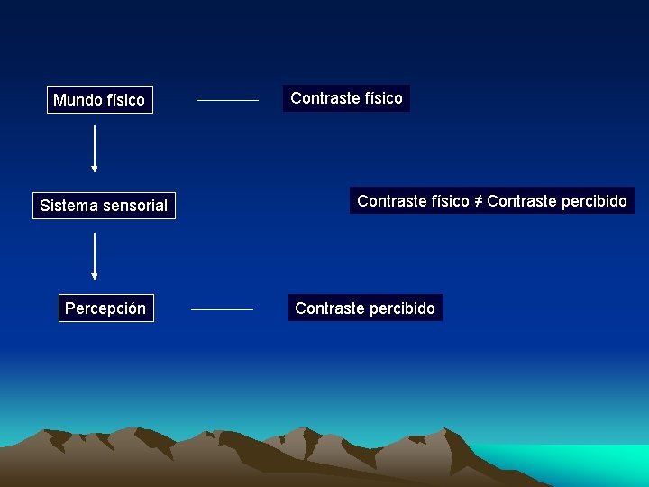 Mundo físico Sistema sensorial Percepción Contraste físico ≠ Contraste percibido 