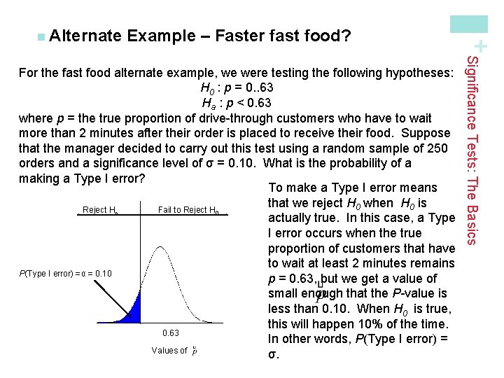 Example – Faster fast food? Significance Tests: The Basics For the fast food alternate