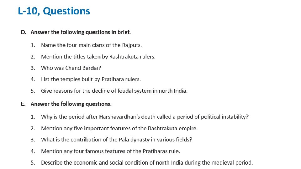 L-10, Questions L-10, Questions