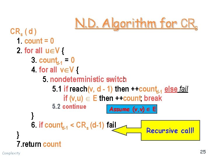 N. D. Algorithm for CRs CR s ( d ) 1. count = 0