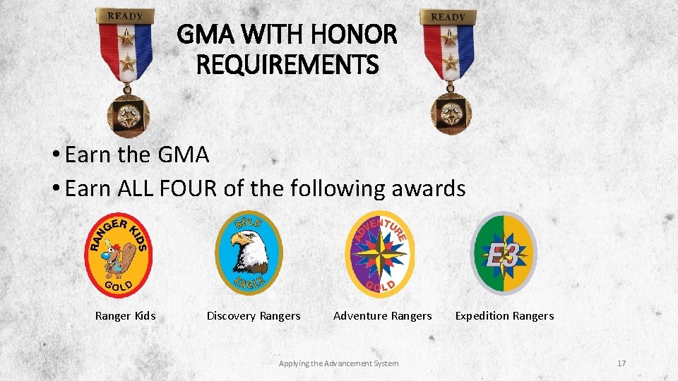 GMA WITH HONOR REQUIREMENTS • Earn the GMA • Earn ALL FOUR of the