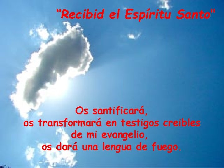 “Recibid el Espíritu Santo" Os santificará, os transformará en testigos creibles de mi evangelio,