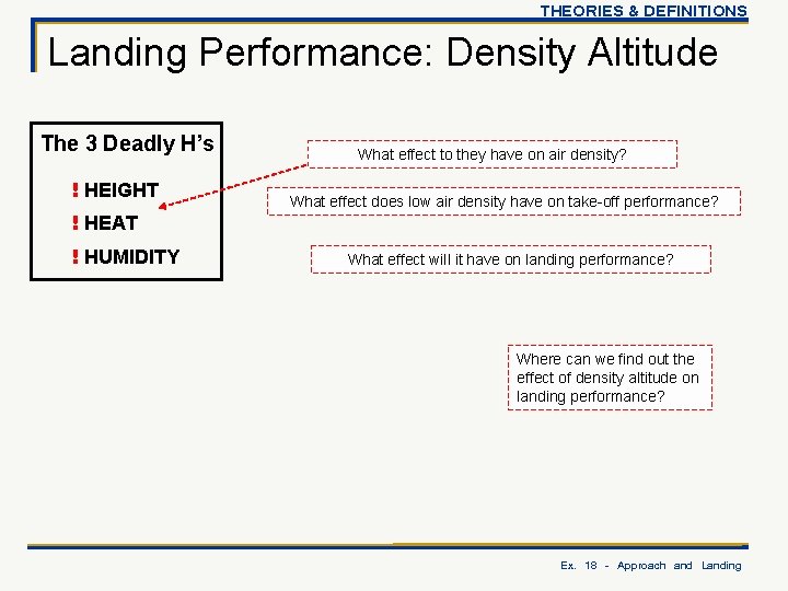 THEORIES & DEFINITIONS Landing Performance: Density Altitude The 3 Deadly H’s ! HEIGHT !