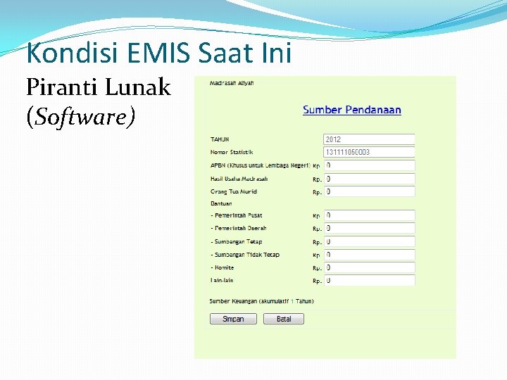 Kondisi EMIS Saat Ini Piranti Lunak (Software) 