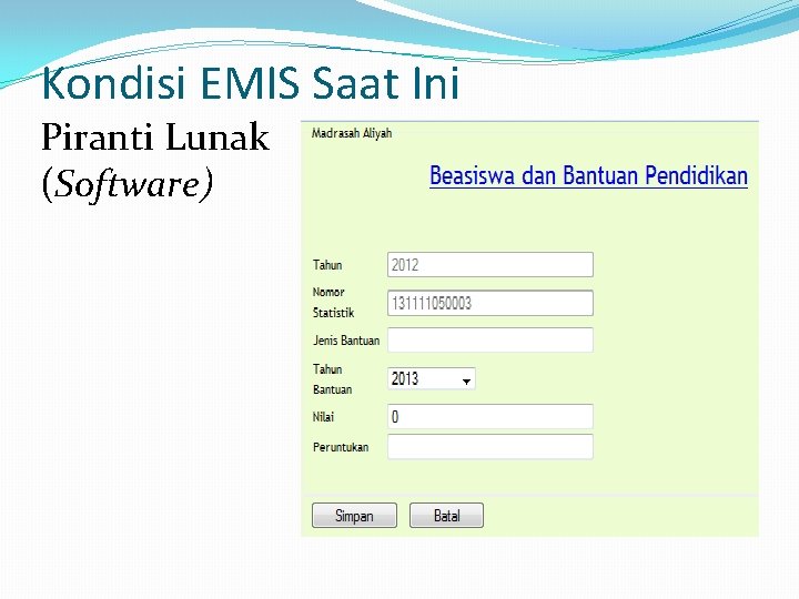 Kondisi EMIS Saat Ini Piranti Lunak (Software) 