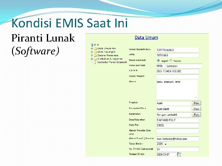 Kondisi EMIS Saat Ini Piranti Lunak (Software) 