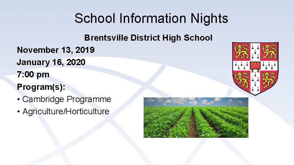 School Information Nights Brentsville District High School November 13, 2019 January 16, 2020 7: School Information Nights Brentsville District High School November 13, 2019 January 16, 2020 7: