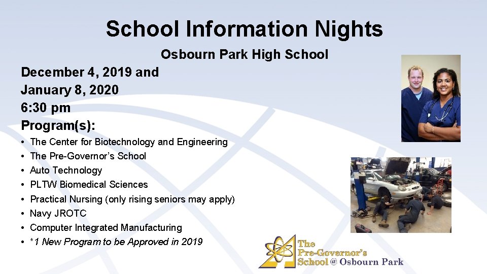 School Information Nights Osbourn Park High School December 4, 2019 and January 8, 2020 School Information Nights Osbourn Park High School December 4, 2019 and January 8, 2020