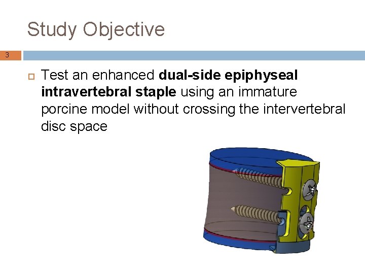 Study Objective 3 Test an enhanced dual-side epiphyseal intravertebral staple using an immature porcine