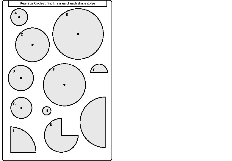 Real-Size Circles : Find the area of each shape (1 dp) A B C