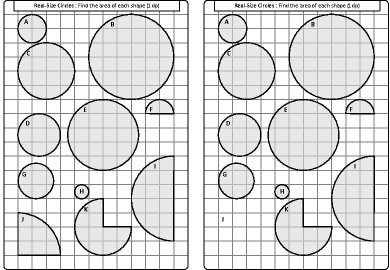 Real-Size Circles : Find the area of each shape (1 dp) A B C