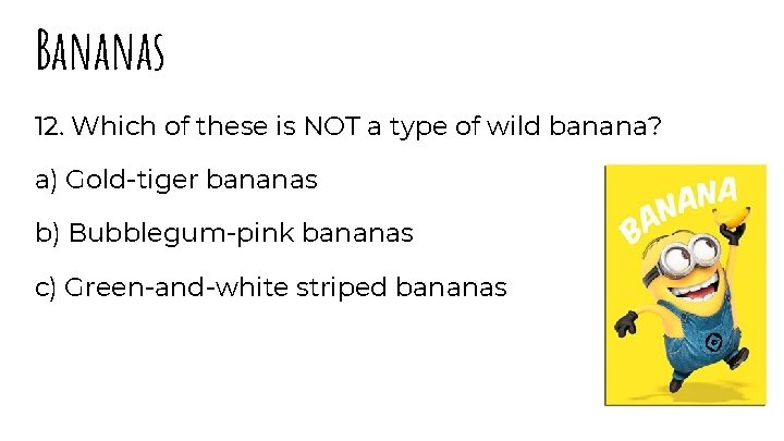 Bananas 12. Which of these is NOT a type of wild banana? a) Gold-tiger