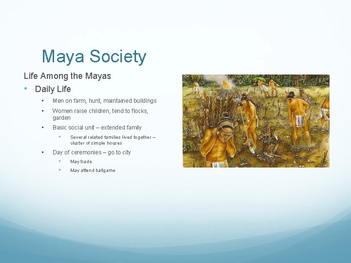 Maya Society Life Among the Mayas • Daily Life • • Men on farm,