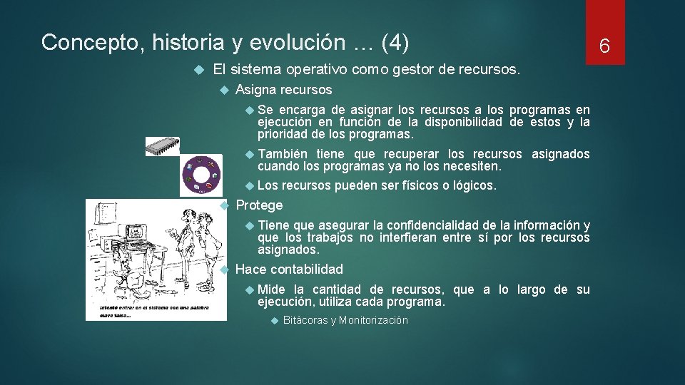 Concepto, historia y evolución … (4) El sistema operativo como gestor de recursos. Asigna Concepto, historia y evolución … (4) El sistema operativo como gestor de recursos. Asigna