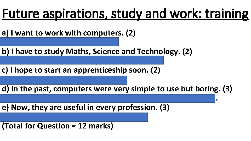 Future aspirations, study and work: training a) I want to work with computers. (2)