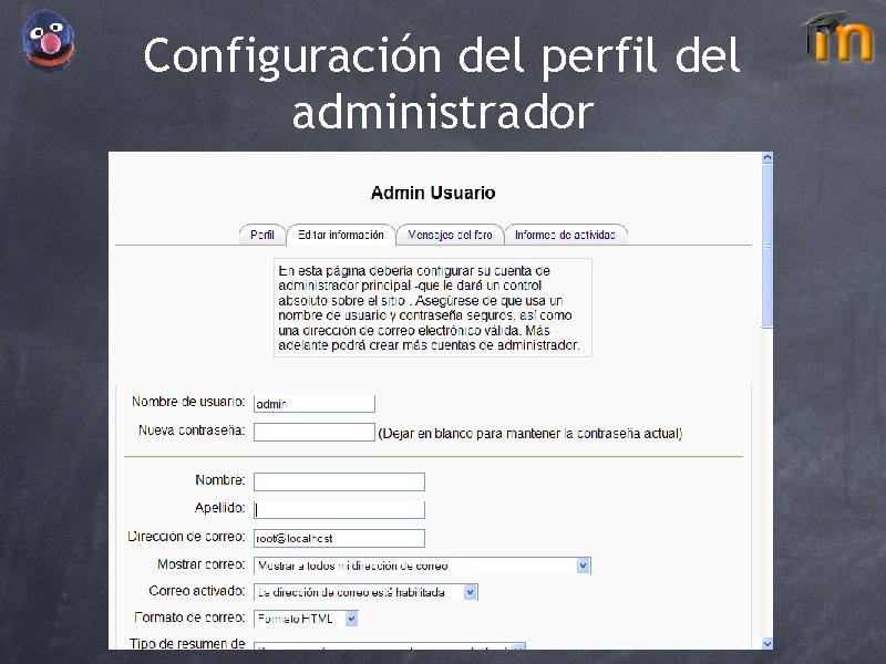 Configuración del perfil del administrador 